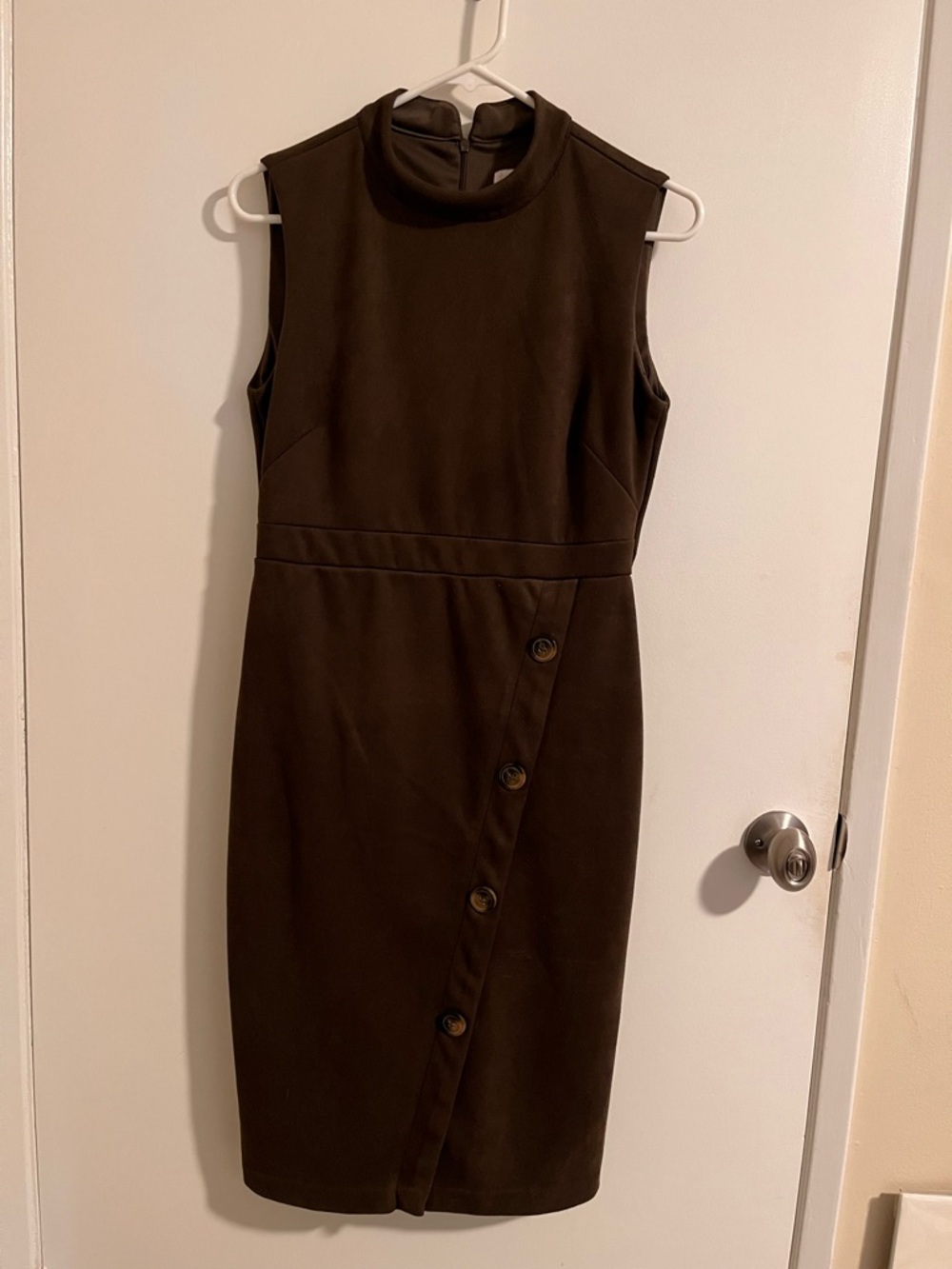 Olive faux suede work dress